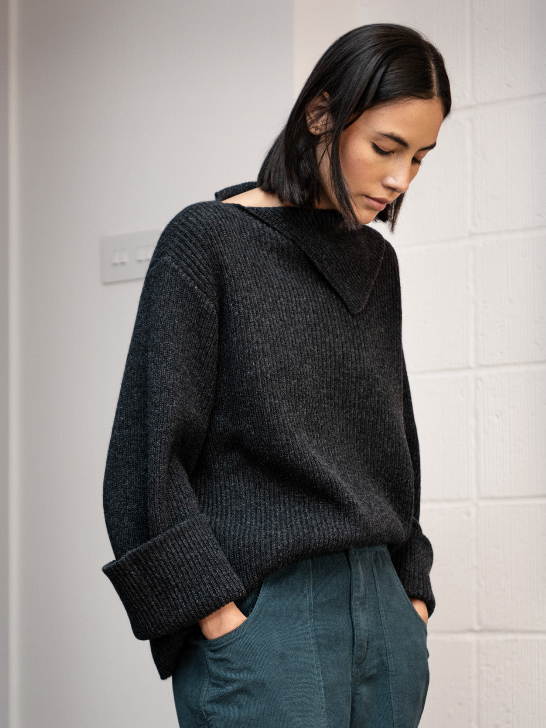 Sawan - Merino Wool Bamboo Blend Fisherman Rib Jumper with Collar - Forgotten Tribes