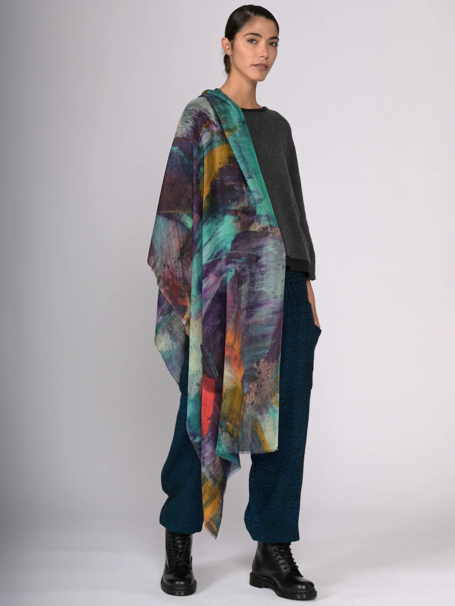 Silk Fine Wool Blend Water Colour Scarf - Turquoise - Forgotten Tribes