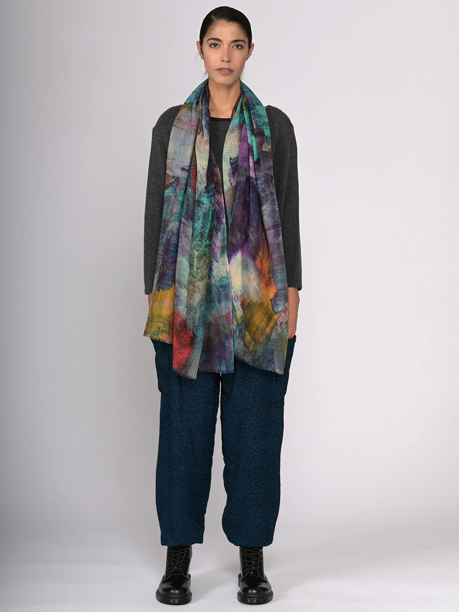 Silk Fine Wool Blend Water Colour Scarf - Turquoise - Forgotten Tribes