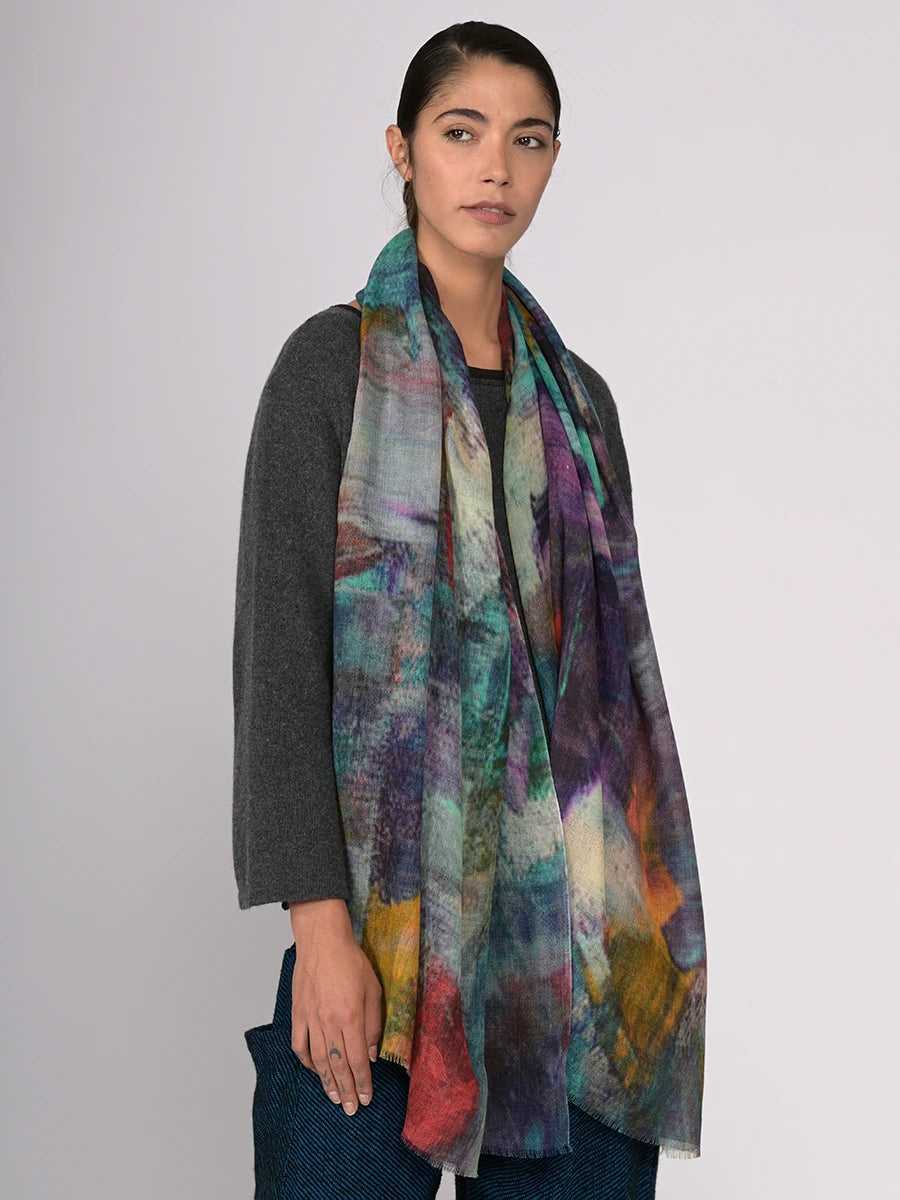 Silk Fine Wool Blend Water Colour Scarf - Turquoise - Forgotten Tribes