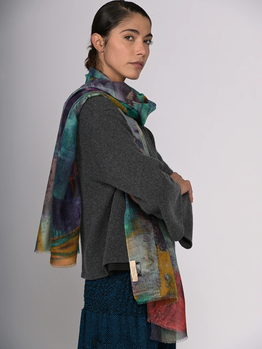 Silk Fine Wool Blend Water Colour Scarf - Turquoise - Forgotten Tribes