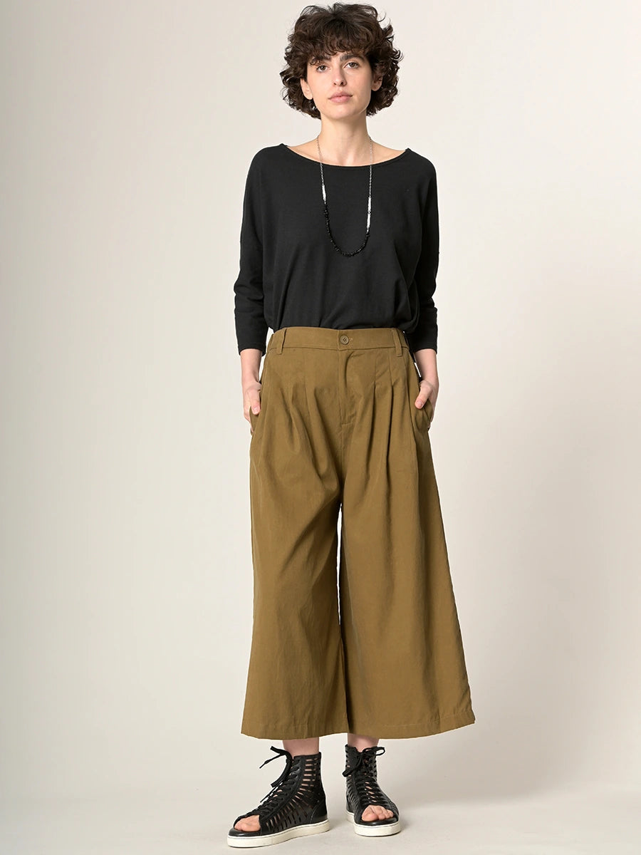 Cropped Wide Leg Tencel® Trousers with Back Pockets - Forgotten Tribes