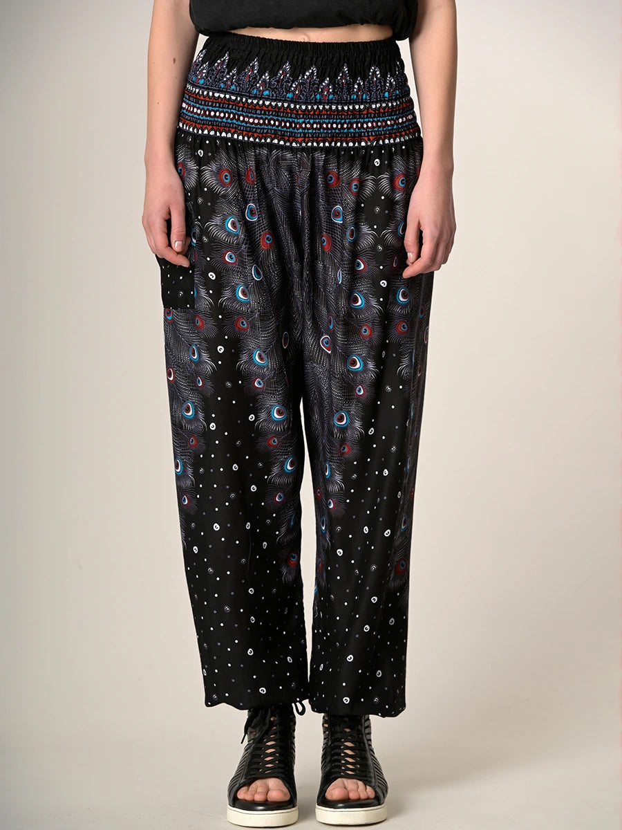 Peacock Feathers Harem Pants - High Crotch - Forgotten Tribes