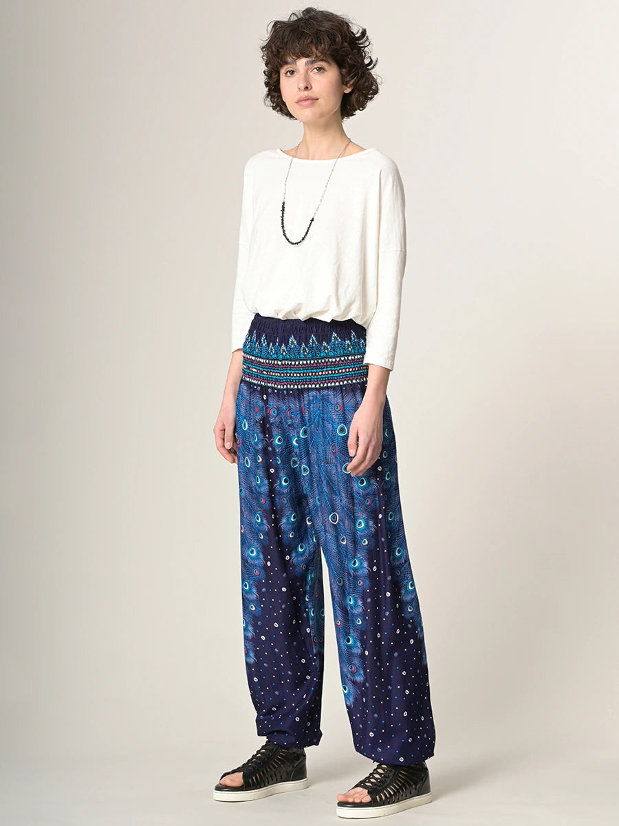 Peacock Feathers Harem Pants - High Crotch - Forgotten Tribes