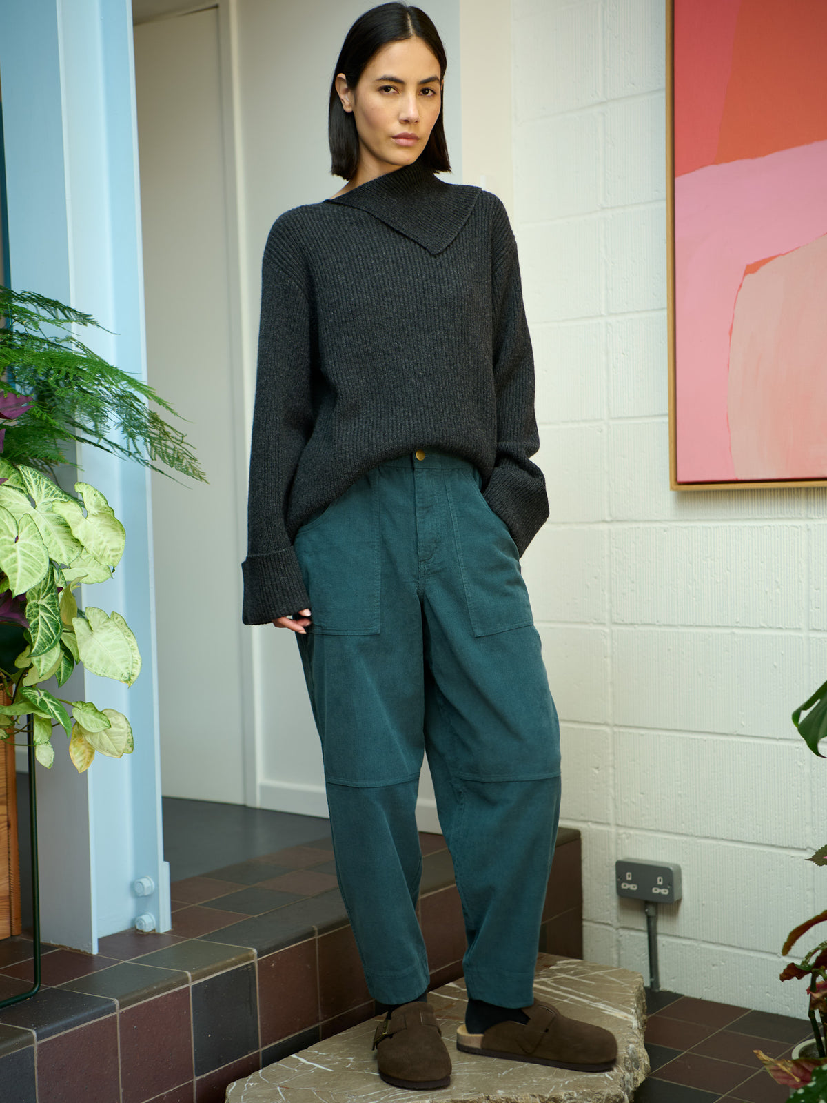 Sado - Organic Cotton Needlecord Barrel Leg Trousers