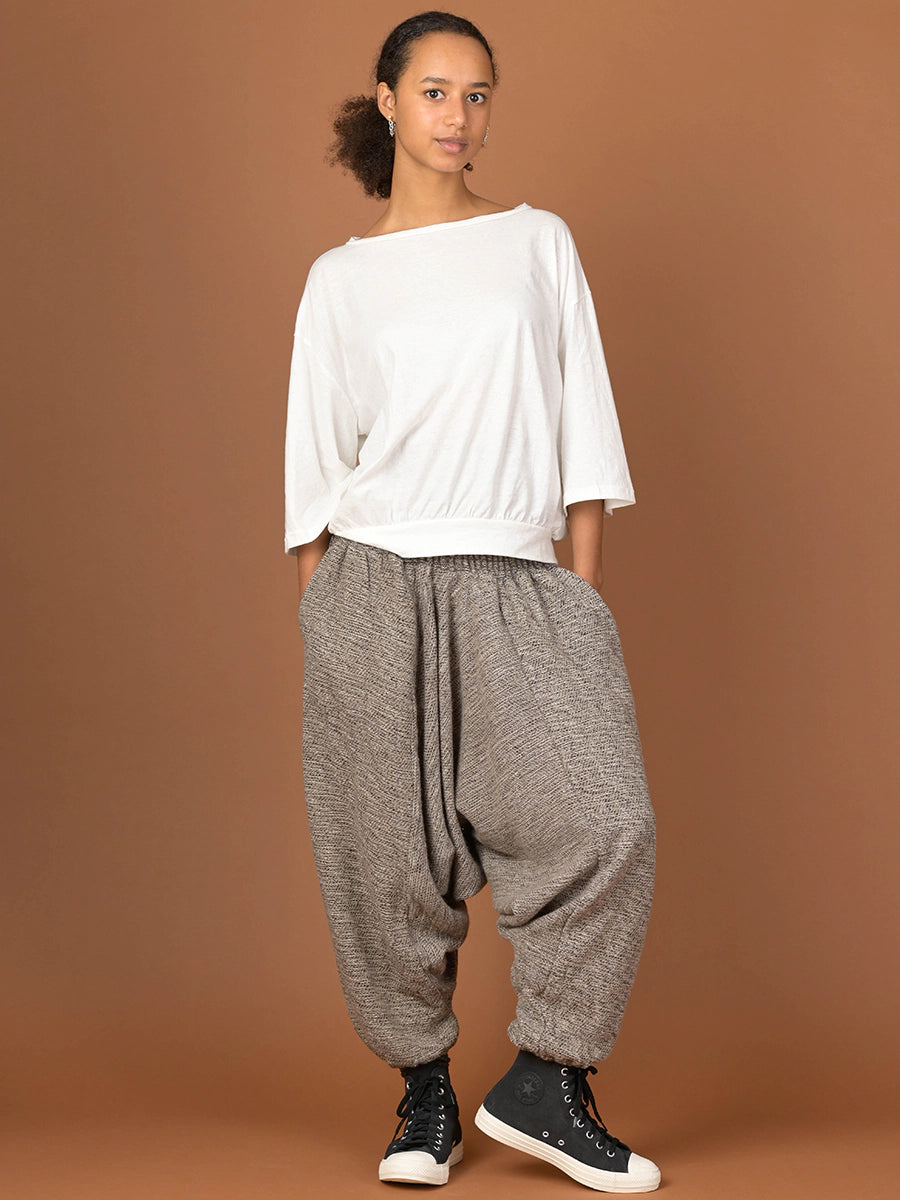 Oatmeal Textured Wool Harem Pants - Low Crotch - Forgotten Tribes