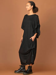 Relaxed-fit Asymmetric Dress with Tuck Details - Forgotten Tribes